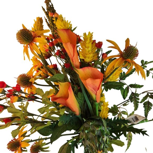 Artificial Flower Bouquet With Orange Calla Lilies, Yellow Cone Flowers Wild Mi - Picture 6 of 16